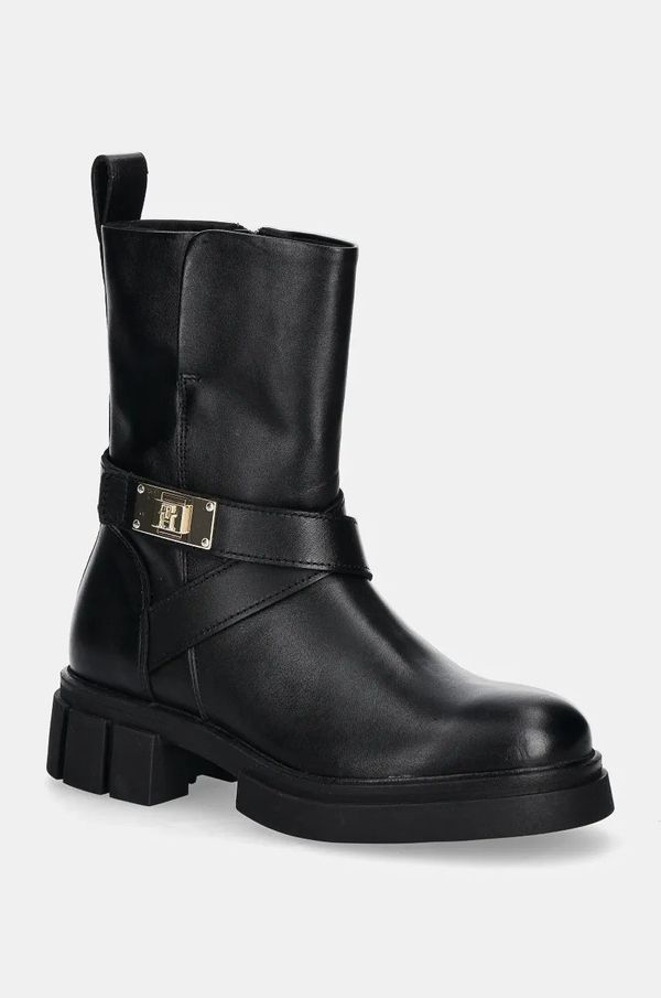 Tommy Hilfiger Kožne gležnjače Tommy Hilfiger BIKER LEATHER za žene, boja: crna, s platformom, FW0FW08313