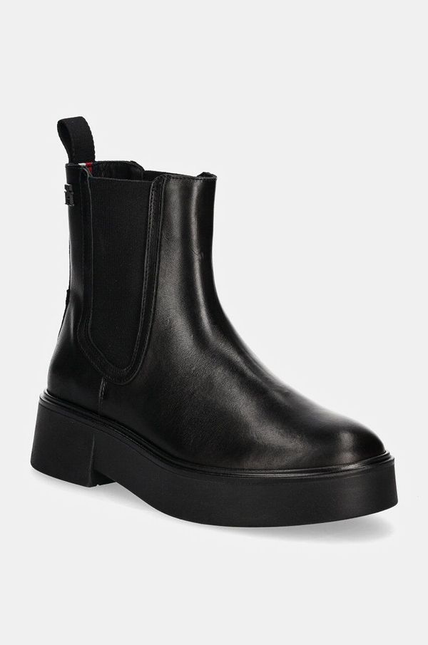 Tommy Hilfiger Kožne gležnjače Tommy Hilfiger MINIMAL LEATHER CHELSEA LOGOTAPE za žene, boja: crna, ravni potplat, FW0FW08095
