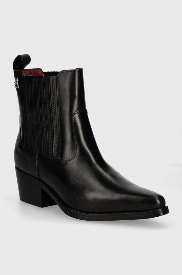 Tommy Hilfiger Kožne gležnjače Tommy Hilfiger TH LEATHER COWBOY BOOT za žene, boja: crna, s debelom potpeticom, FW0FW08033