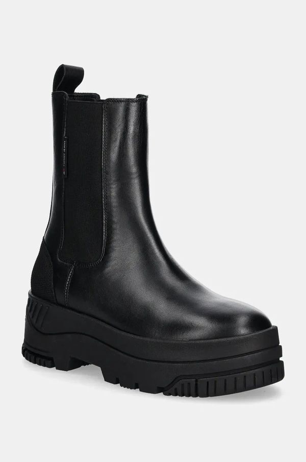Tommy Jeans Kožne gležnjače Tommy Jeans TJW CHELSEA FLATFORM BOOT za žene, boja: crna, s platformom, EN0EN02597