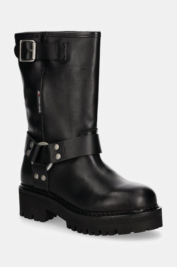 Tommy Jeans Kožne gležnjače Tommy Jeans TJW URBAN BIKER BOOT LEATHER za žene, boja: crna, s platformom, EN0EN02728