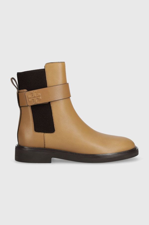 Tory Burch Kožne gležnjače Tory Burch DOUBLE T CHELSEA BOOT za žene, boja: smeđa, ravni potplat, 152831-200