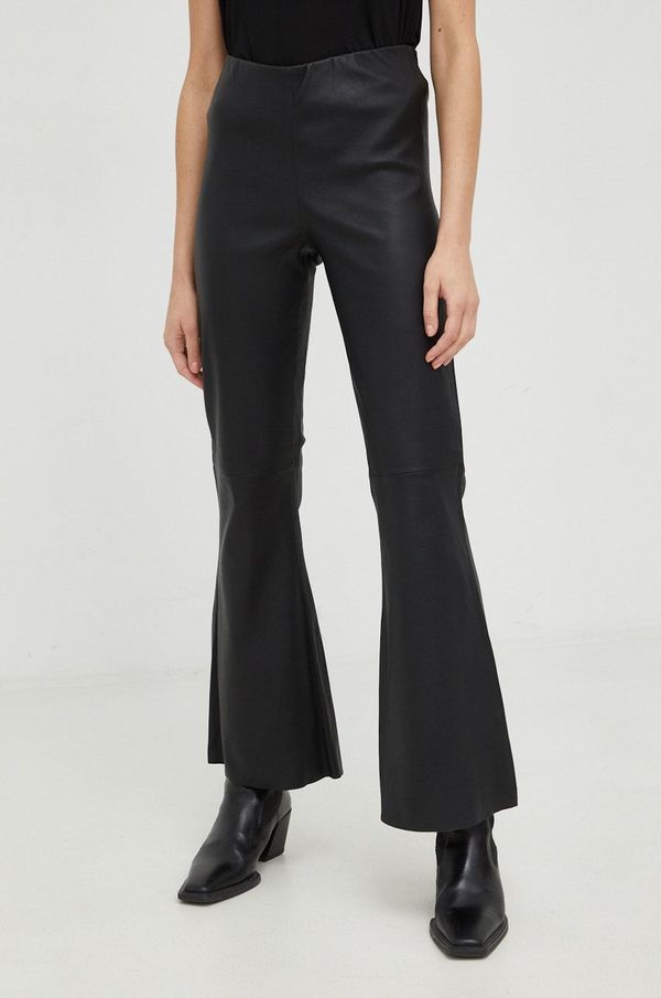 By Malene Birger Kožne hlače By Malene Birger za žene, boja: crna, trapez, visoki struk
