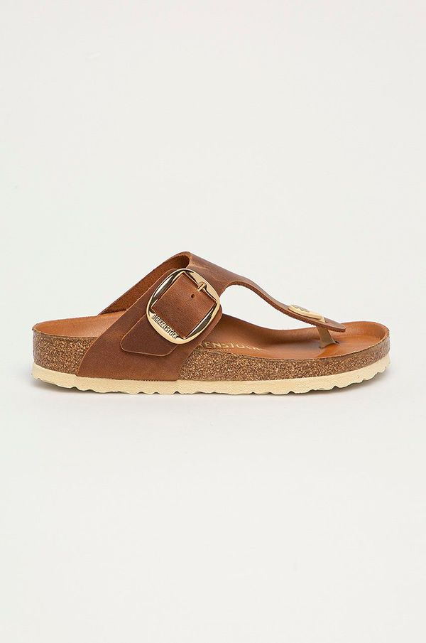 Birkenstock Kožne japanke Birkenstock Gizeh Big Buckle za žene, boja: smeđa, ravni potplat, 1018745