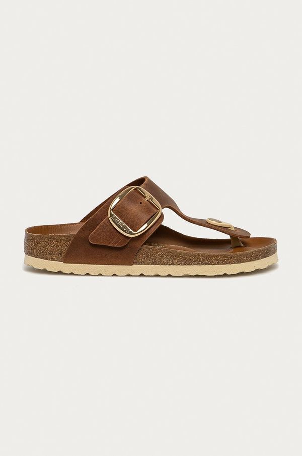 Birkenstock Kožne japanke Birkenstock Gizeh Big Buckle za žene, boja: smeđa, ravni potplat, 1018785