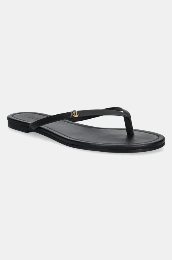 Lauren Ralph Lauren Kožne japanke Lauren Ralph Lauren Raquel za žene, boja: crna, ravni potplat, 802953931001