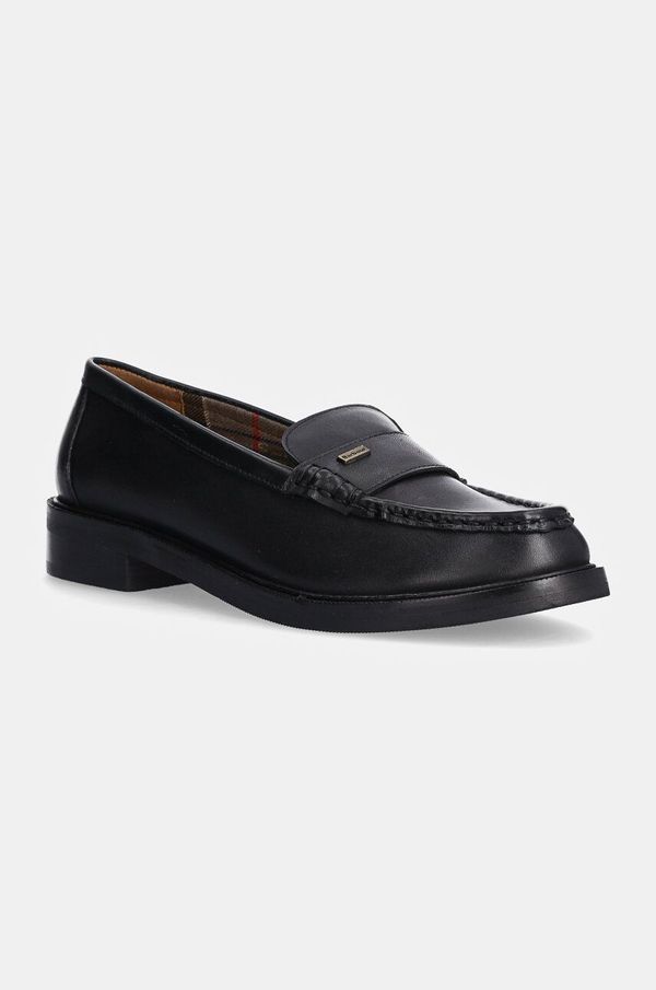 Barbour Kožne mokasinke Barbour Francis za žene, boja: crna, ravni potplat, LFO0742BK31