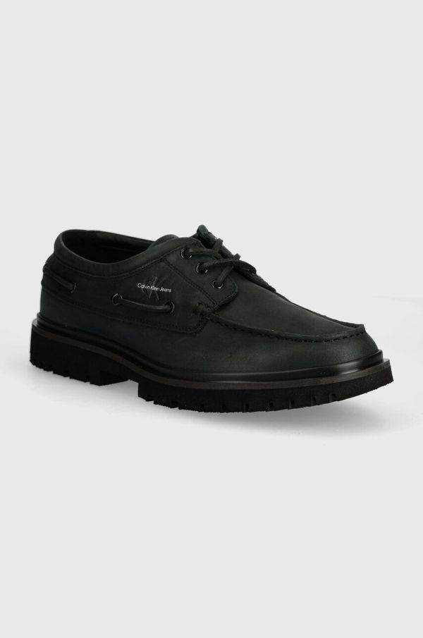 Calvin Klein Jeans Kožne mokasinke Calvin Klein Jeans HYBRID BOAT SHOE SLIPON LH BTW za muškarce, boja: crna, YM0YM00937