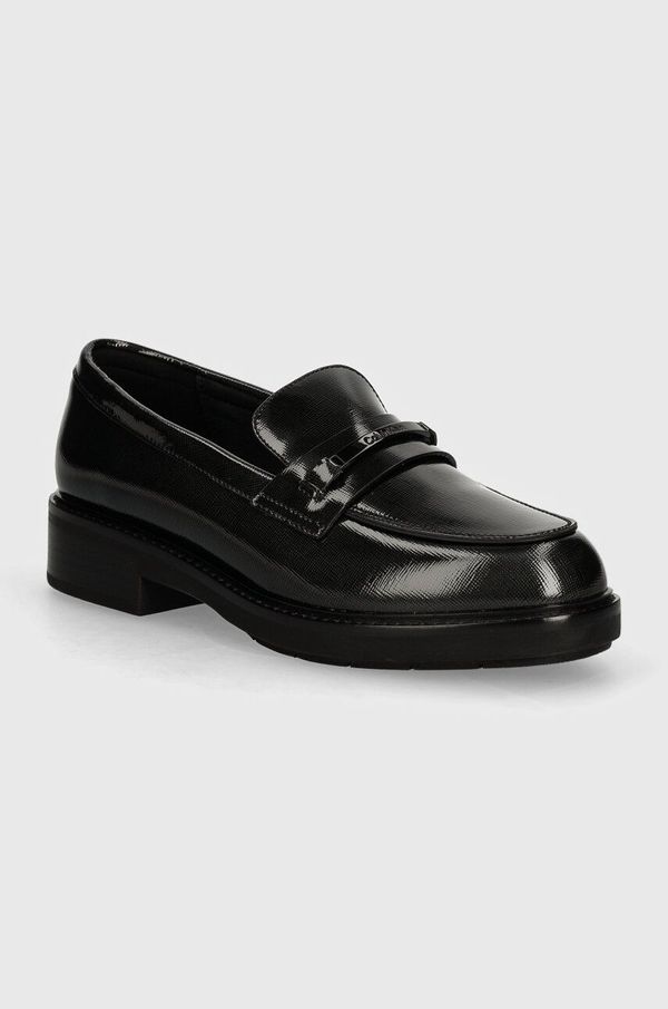 Calvin Klein Kožne mokasinke Calvin Klein LOAFER W/M BAR SAFF LTH za žene, boja: crna, s platformom, HW0HW02076