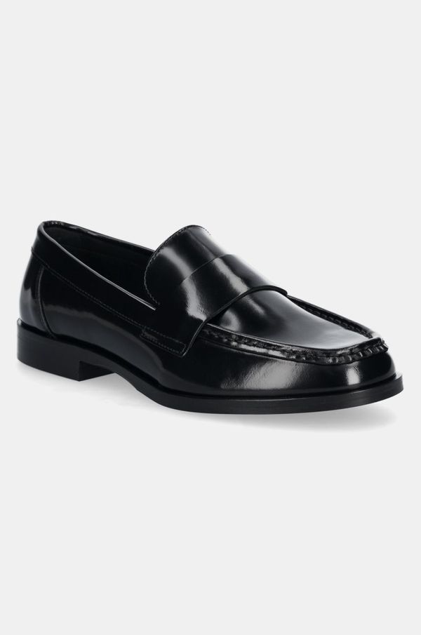 Calvin Klein Kožne mokasinke Calvin Klein MOC LOAFER - BRUSH L za žene, boja: crna, ravni potplat, HW0HW02306