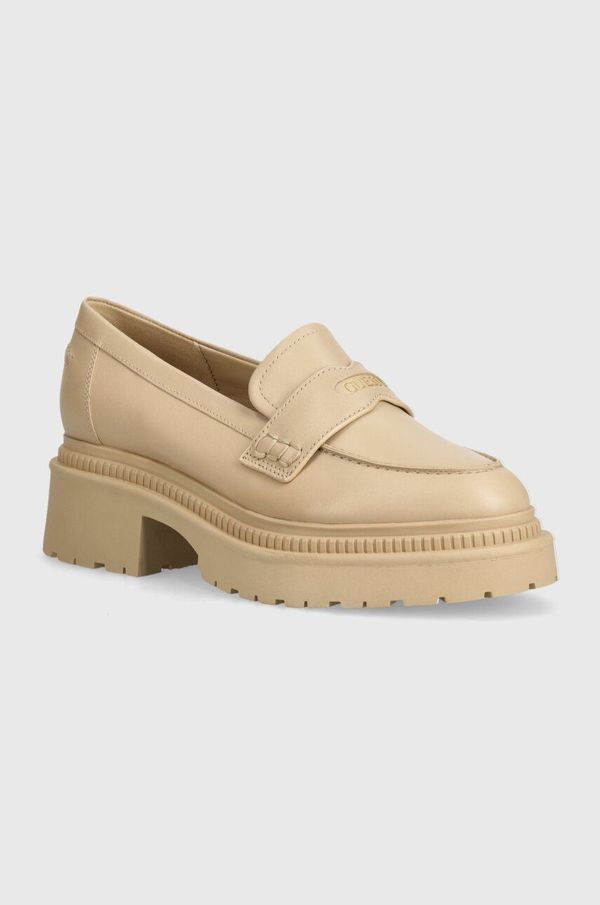 Guess Kožne mokasinke Guess FINDA za žene, boja: bež, s platformom, FLTFIN LEA14