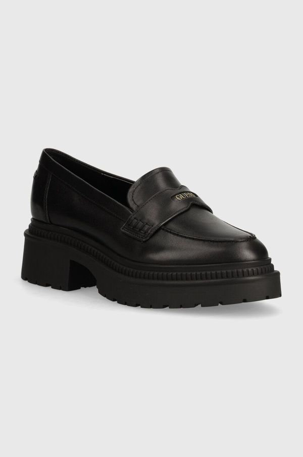 Guess Kožne mokasinke Guess FINDA za žene, boja: crna, s platformom, FLTFIN LEA14