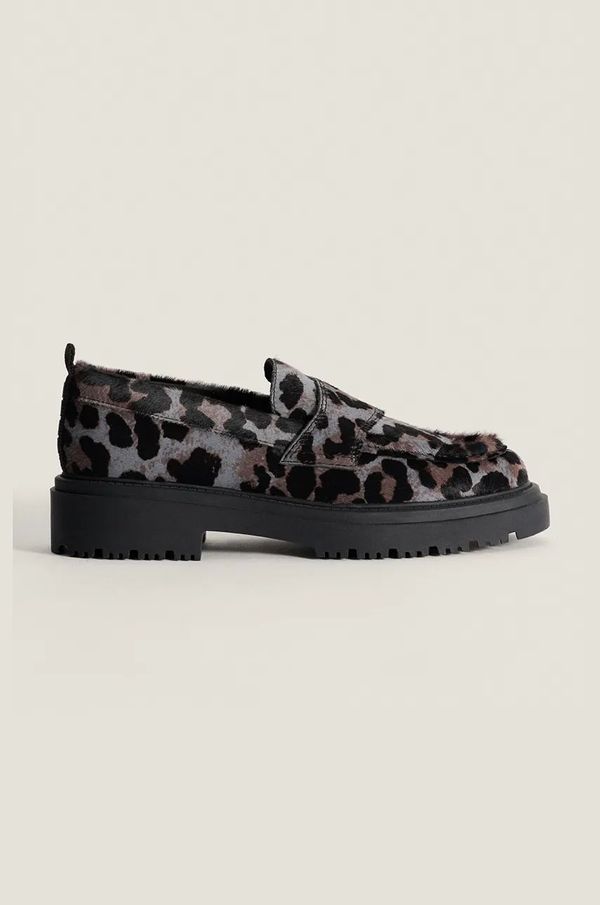 Hoff Kožne mokasinke Hoff MOCASIN LEOPARD GRIS za žene, boja: siva, ravni potplat, 22428003