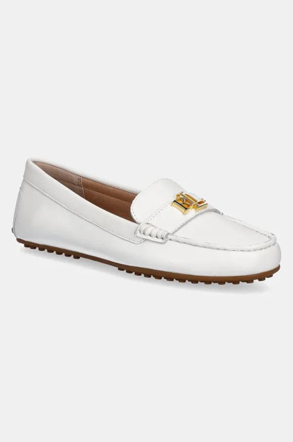 Lauren Ralph Lauren Kožne mokasinke Lauren Ralph Lauren Barnsbury za žene, boja: bijela, ravni potplat, 802852847024