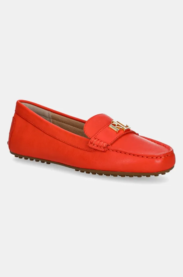 Lauren Ralph Lauren Kožne mokasinke Lauren Ralph Lauren Barnsbury za žene, boja: narančasta, ravni potplat, 802852847023