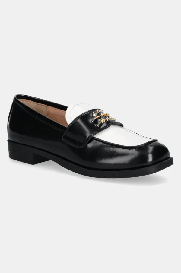 Love Moschino Kožne mokasinke Love Moschino za žene, boja: crna, ravni potplat, JA10022G1MJD100A