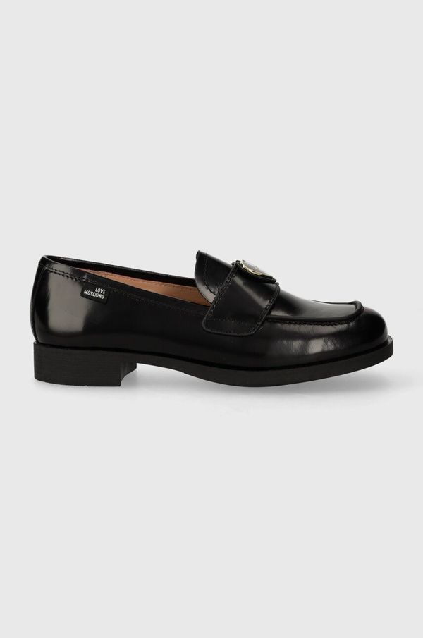 Love Moschino Kožne mokasinke Love Moschino za žene, boja: crna, ravni potplat, JA10172G1IJD0000