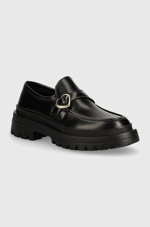 Love Moschino Kožne mokasinke Love Moschino za žene, boja: crna, ravni potplat, JA10275G1LIA0000