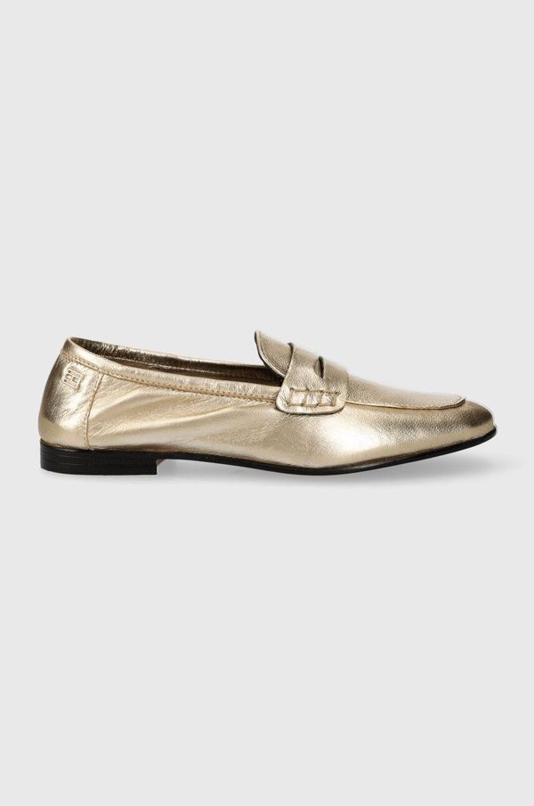Tommy Hilfiger Kožne mokasinke Tommy Hilfiger ESSENTIAL GOLDEN LOAFER za žene, boja: zlatna, ravni potplat, FW0FW07864