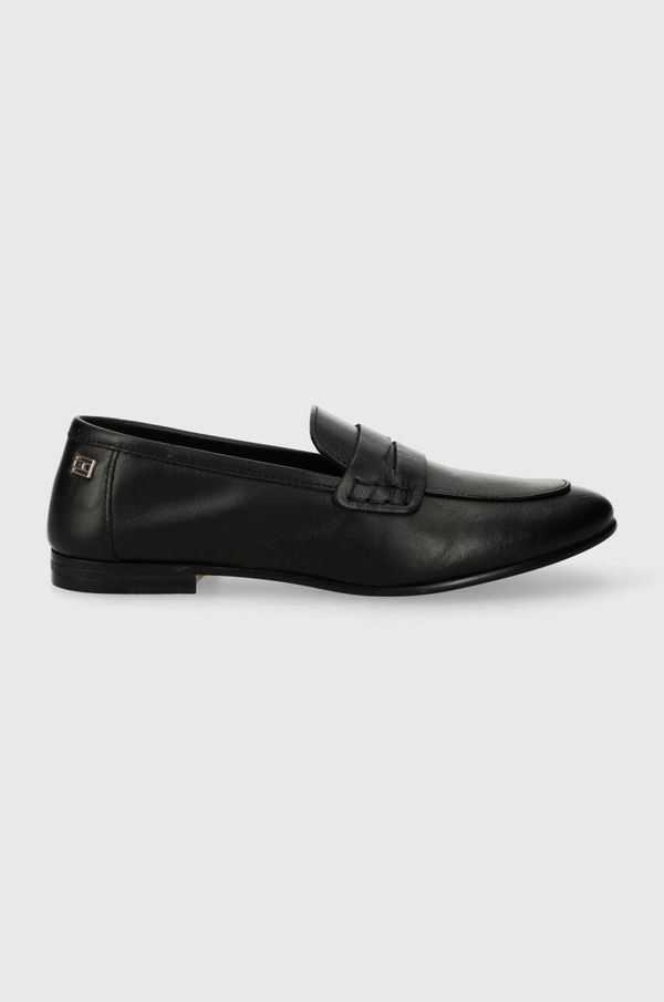 Tommy Hilfiger Kožne mokasinke Tommy Hilfiger ESSENTIAL LEATHER LOAFER za žene, boja: crna, ravni potplat, FW0FW07769