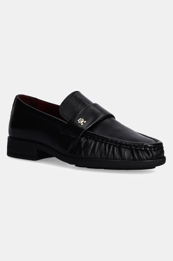 Tommy Hilfiger Kožne mokasinke Tommy Hilfiger LOAFER SOFT NAPPA PLEATED TOE za žene, boja: crna, ravni potplat, FW0FW08362