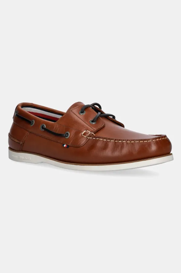 Tommy Hilfiger Kožne mokasinke Tommy Hilfiger TH BOAT SHOE CORE LTH za muškarce, boja: smeđa, FM0FM05569