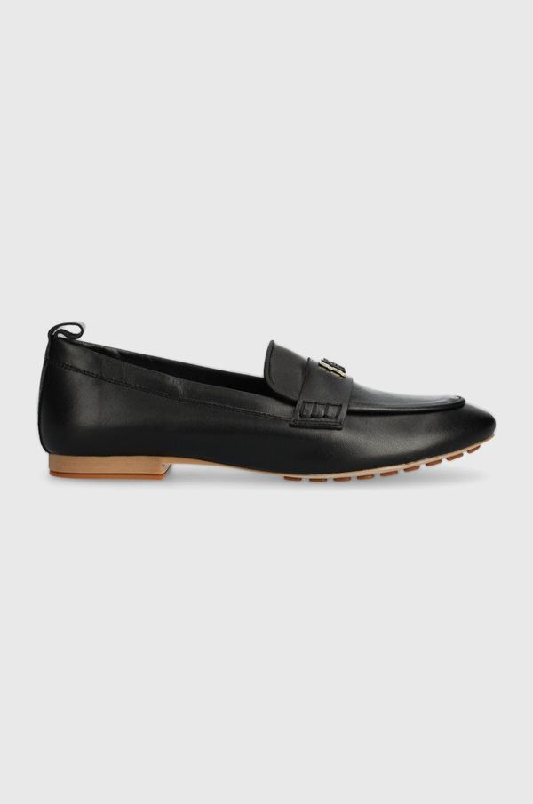 Tommy Hilfiger Kožne mokasinke Tommy Hilfiger TH LEATHER MOCCASIN za žene, boja: crna, ravni potplat, FW0FW07715