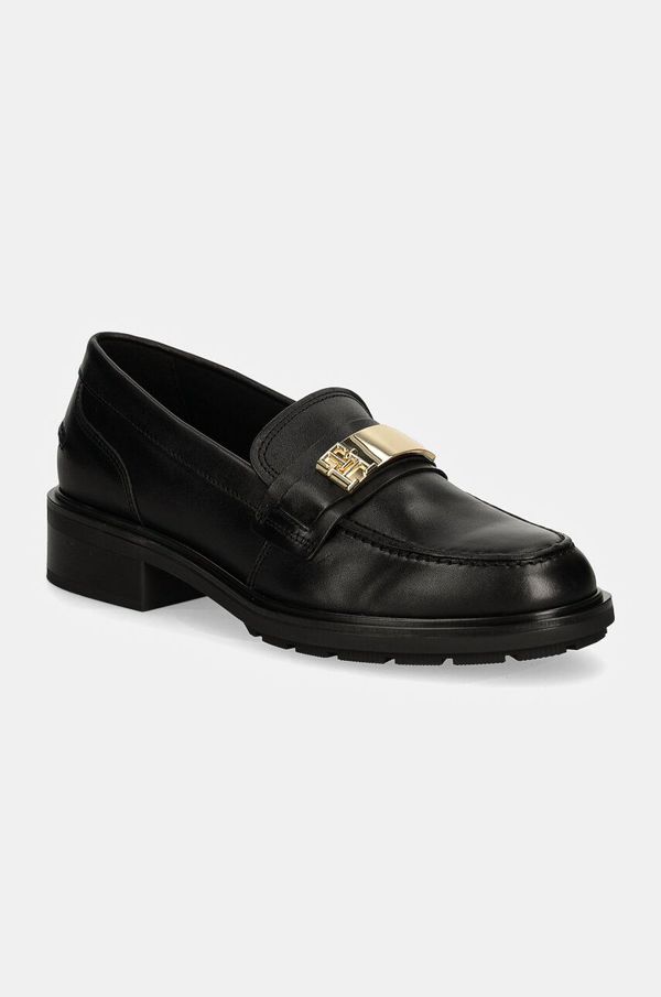 Tommy Hilfiger Kožne mokasinke Tommy Hilfiger TH LOGO LEATHER LOAFER za žene, boja: crna, s platformom, FW0FW08257