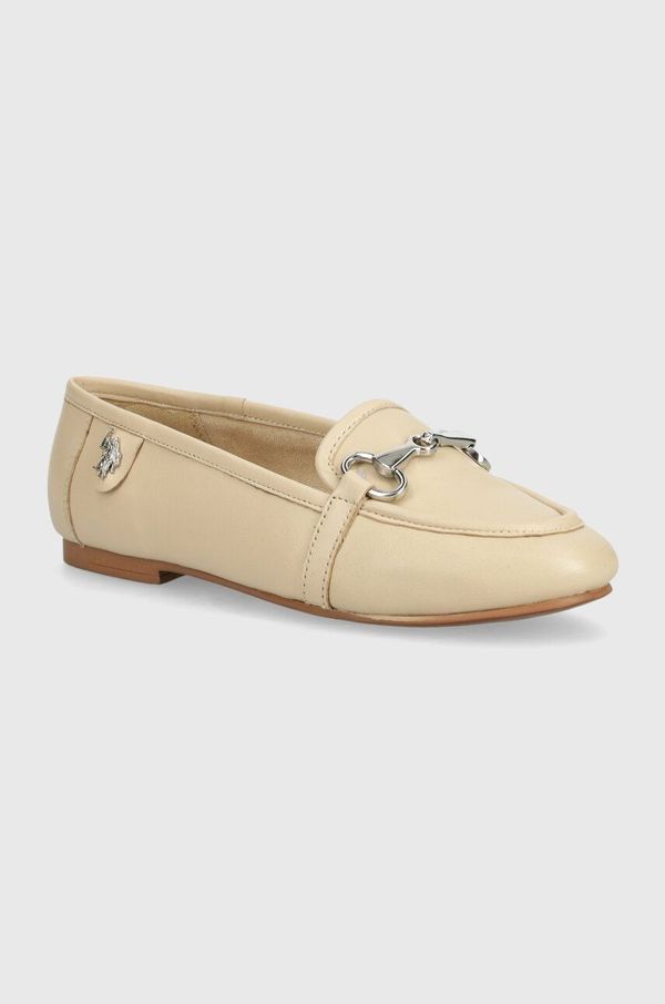 U.S. Polo Assn. Kožne mokasinke U.S. Polo Assn. CHERY za žene, boja: bež, ravni potplat, CHERY001W 4L2