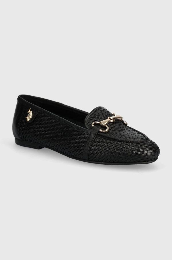 U.S. Polo Assn. Kožne mokasinke U.S. Polo Assn. CHERY za žene, boja: crna, ravni potplat, CHERY001W 4L1