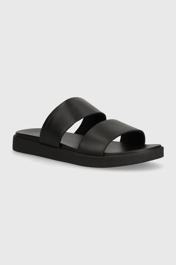 Calvin Klein Kožne natikače Calvin Klein DOUBLE STRAP za muškarce, boja: crna, HM0HM01414