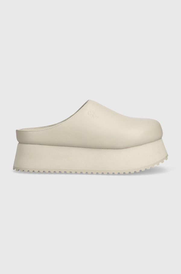 Calvin Klein Jeans Kožne natikače Calvin Klein Jeans CLOSE TOE FLATFORM MG UC za žene, boja: bež, s platformom, YW0YW01440