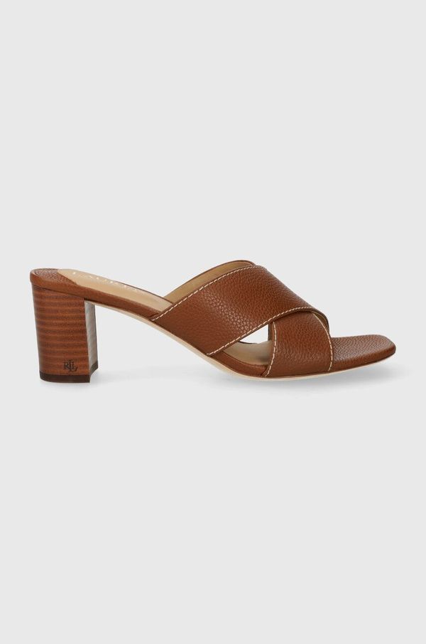 Lauren Ralph Lauren Kožne natikače Lauren Ralph Lauren Freddi za žene, boja: smeđa, s debelom potpeticom, 802925266003
