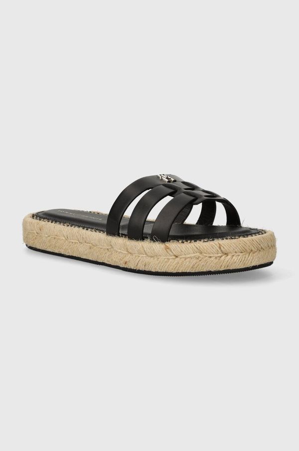 Tommy Hilfiger Kožne natikače Tommy Hilfiger AUTHENTIC FLAT LTHR ESPADRILLE za žene, boja: crna, s platformom, FW0FW07745