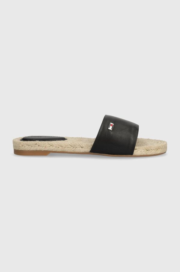 Tommy Hilfiger Kožne natikače Tommy Hilfiger SIMPLE LEATHER FLAT ESP SANDAL za žene, boja: crna, FW0FW07933