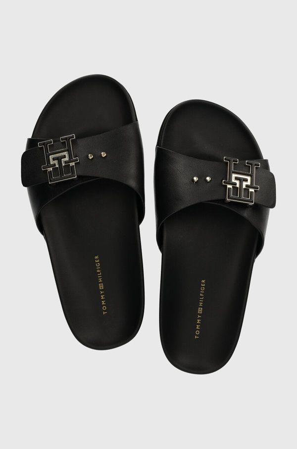Tommy Hilfiger Kožne natikače Tommy Hilfiger TH HARDWARE LEATHER FLAT SANDAL za žene, boja: crna, FW0FW07940