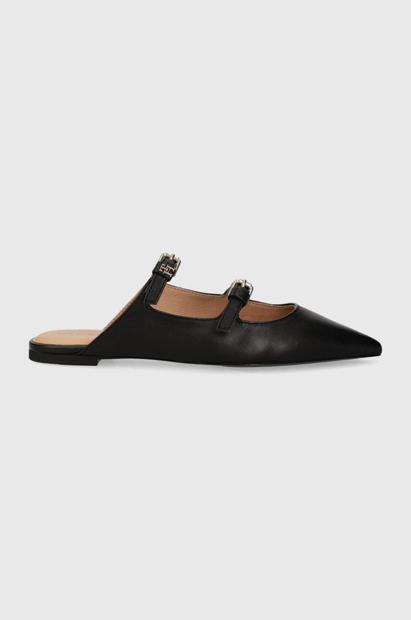 Tommy Hilfiger Kožne natikače Tommy Hilfiger TH POINTY LEATHER MULE za žene, boja: crna, FW0FW07722