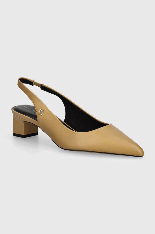 Tommy Hilfiger Kožne salonke Tommy Hilfiger TH MID HEEL SLINGBACK boja: bež, s debelom potpeticom, s otvorenom petom, FW0FW08292