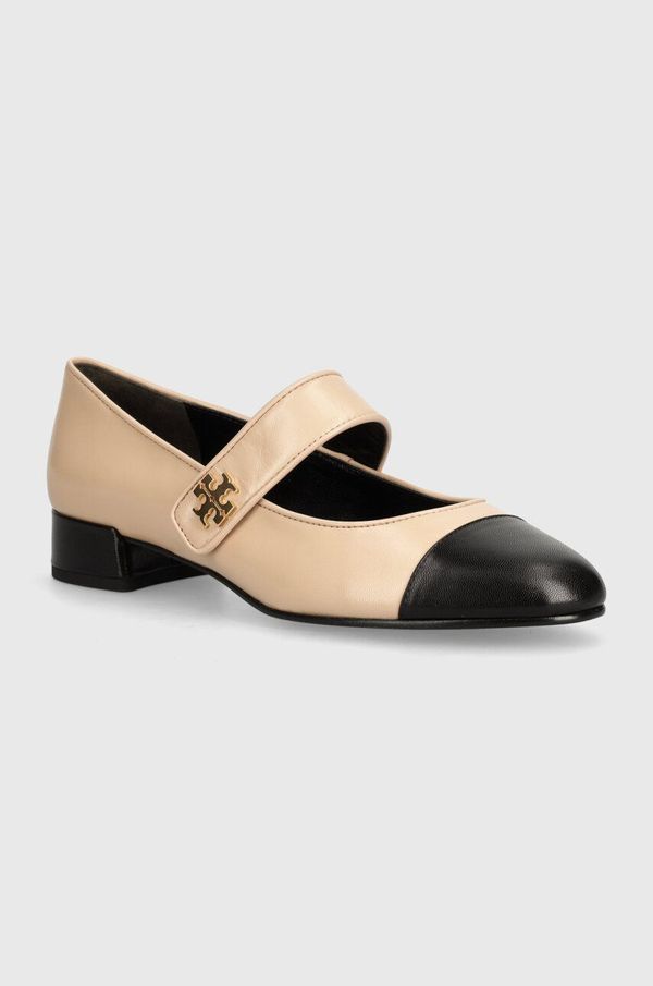 Tory Burch Kožne salonke Tory Burch Mary Jane Heel Ballet boja: bež, s debelom potpeticom, 160312-650