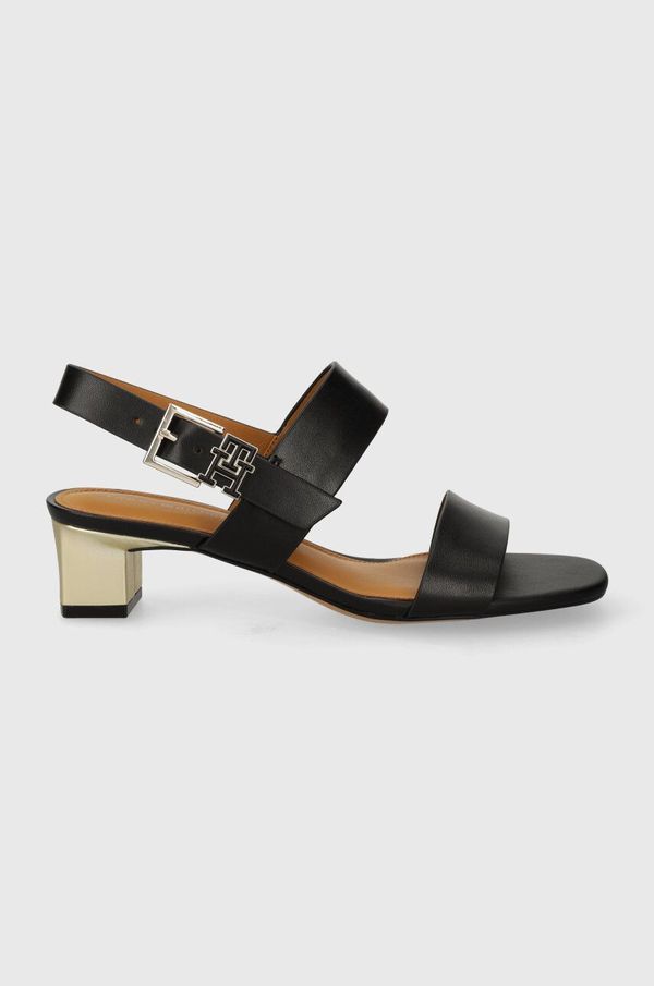 Tommy Hilfiger Kožne sandale Tommy Hilfiger TH HARDWARE MID HEEL boja: crna, FW0FW08040