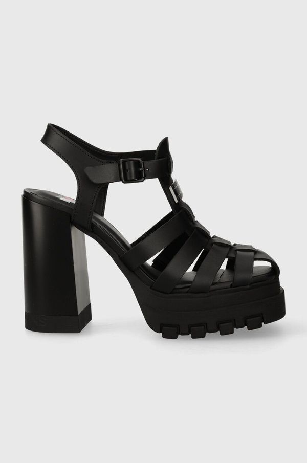 Tommy Jeans Kožne sandale Tommy Jeans TJW HEEL FISHERMAN SANDAL boja: crna, EN0EN02458