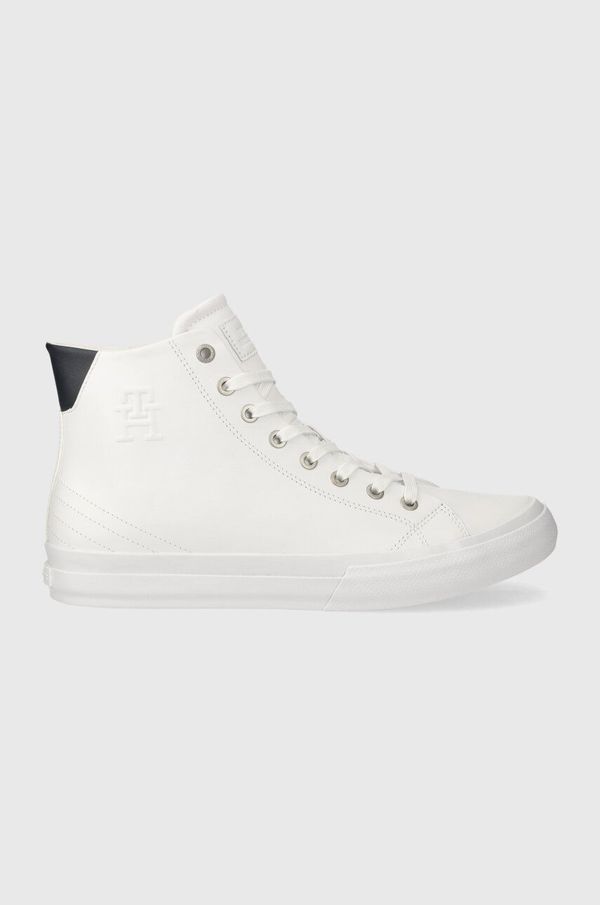 Tommy Hilfiger Kožne tenisice Tommy Hilfiger TH HI VULC STREET LTH ESS za muškarce, boja: bijela, FM0FM04897