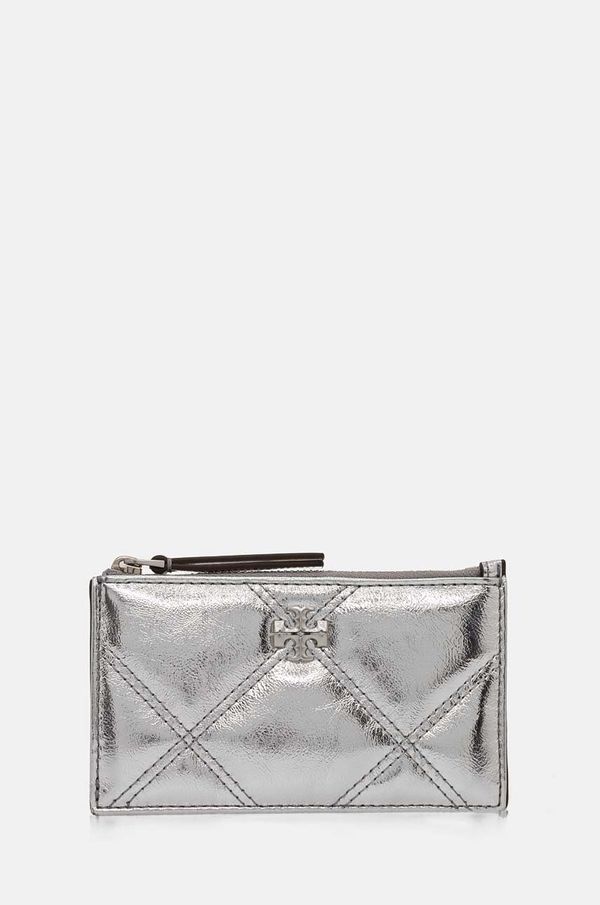 Tory Burch Kožni novčanik Tory Burch Kira Metallic Diamond za žene, boja: srebrna, 158632