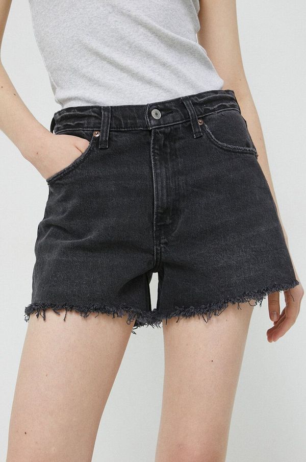 Abercrombie & Fitch Kratke hlače Abercrombie & Fitch za žene, boja: crna, glatki materijal, visoki struk