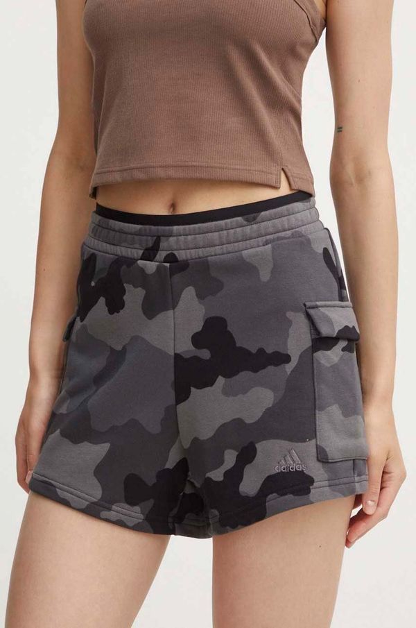 adidas Kratke hlače adidas Camo za žene, boja: siva, s uzorkom, visoki struk, IX3707