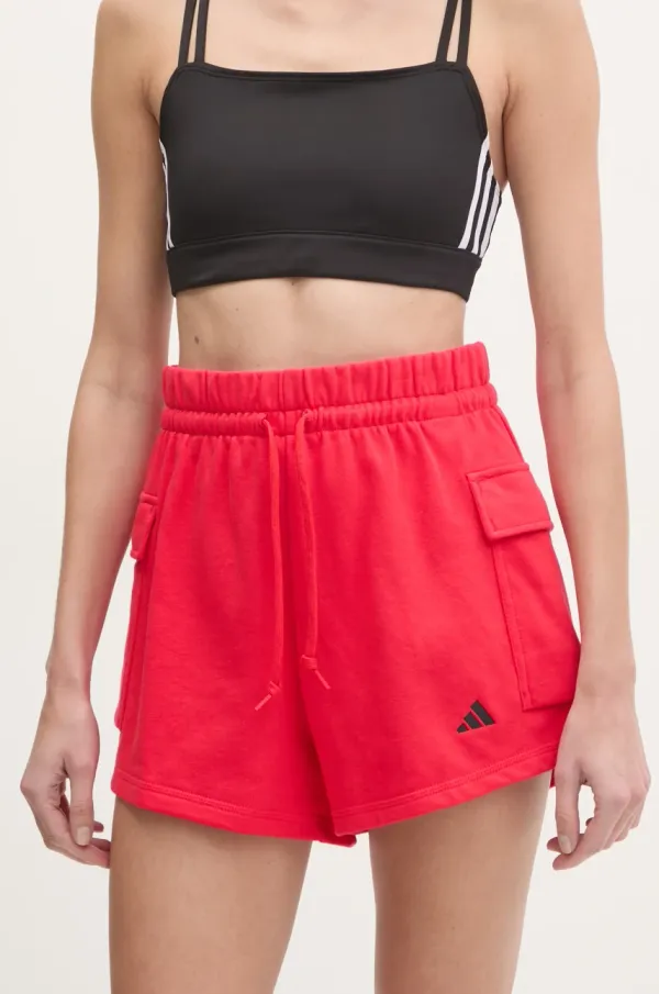 adidas Kratke hlače adidas Essentials za žene, boja: crvena, s aplikacijom, srednje visoki struk, JC5704