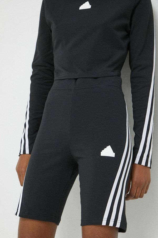 adidas Kratke hlače adidas za žene, boja: crna, s aplikacijom, visoki struk
