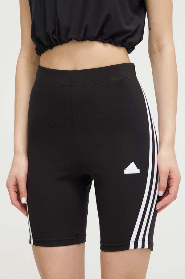 adidas Kratke hlače adidas za žene, boja: crna, s aplikacijom, visoki struk