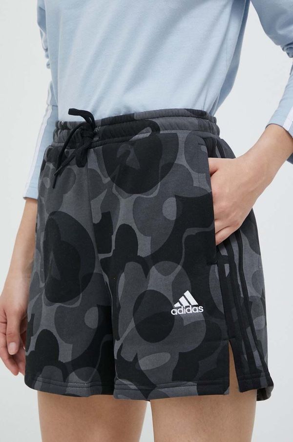 adidas Kratke hlače adidas za žene, boja: crna, s uzorkom, srednje visoki struk