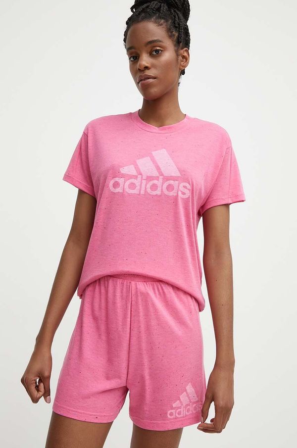 adidas Kratke hlače adidas za žene, boja: ružičasta, s uzorkom, visoki struk, IS3903